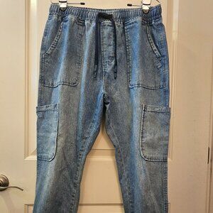 COWBOY STARS Blue 100% Cotton Cargo Utility Jogger Pants